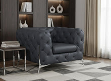 Load image into Gallery viewer, Glam Tufted Leather Armchair - Gray And Chrome

