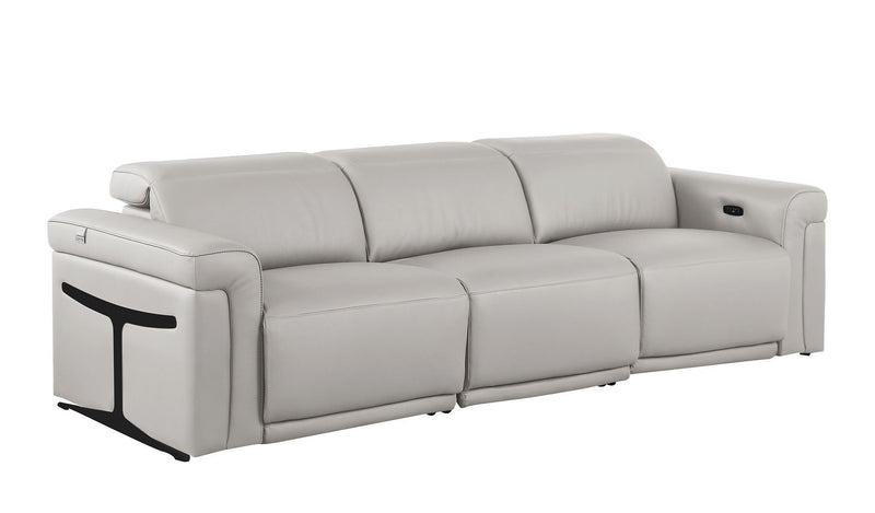 Top Grain Leather Reclining Metal USB Sofa (720431) - Light Gray
