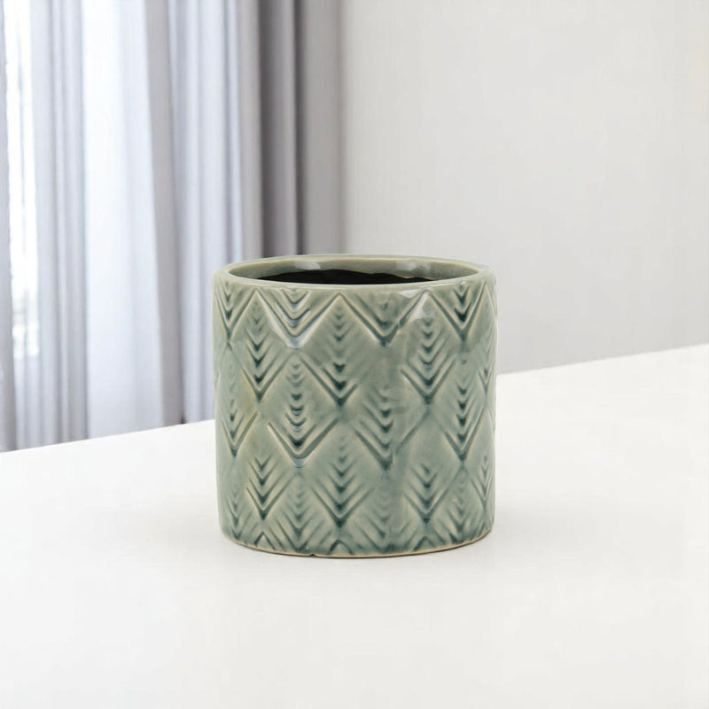 Geometric Round Pot Planter (487426) - Green
