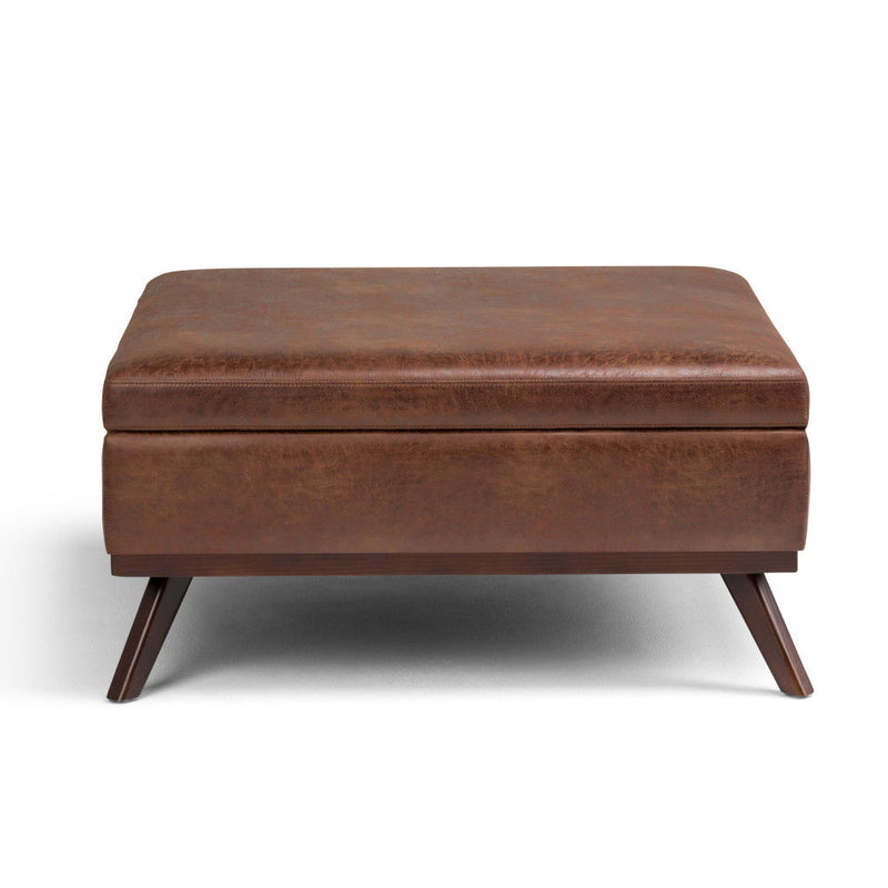 36" Mid-Century Leather Cocktail Ottoman With Storage - Brown