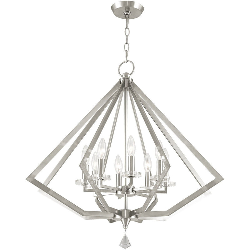 28" Eight Light Dimmable Chandelier With Shades - Nickel