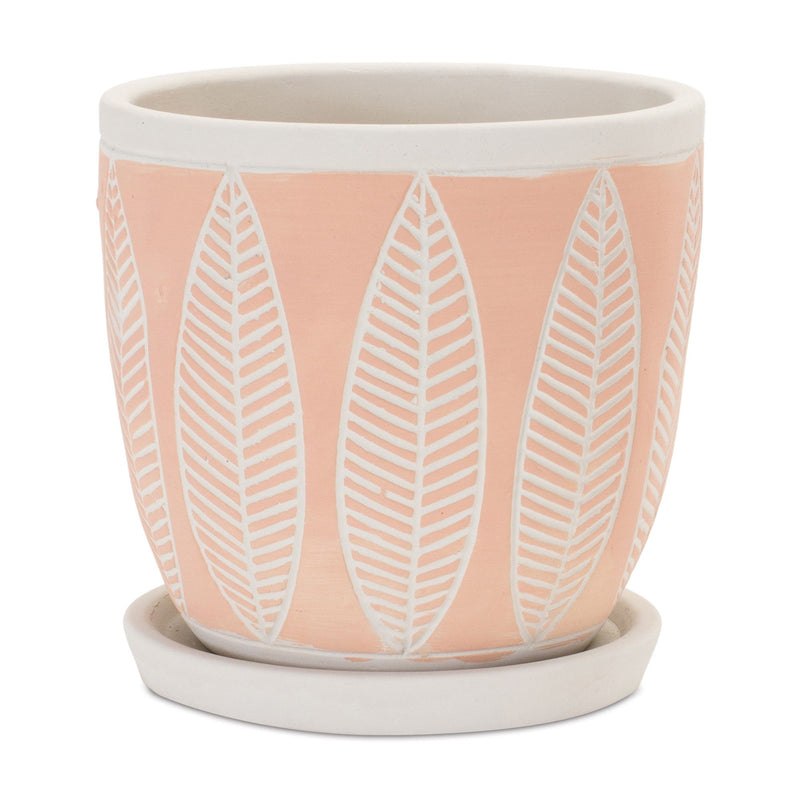 Leaf Round Pot Planters (Set of 2) (721449) - Pink / Beige