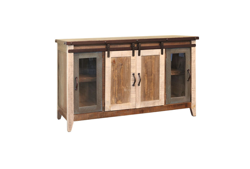 Cabinet, Enclosed Storage Distressed TV Stand - Brown