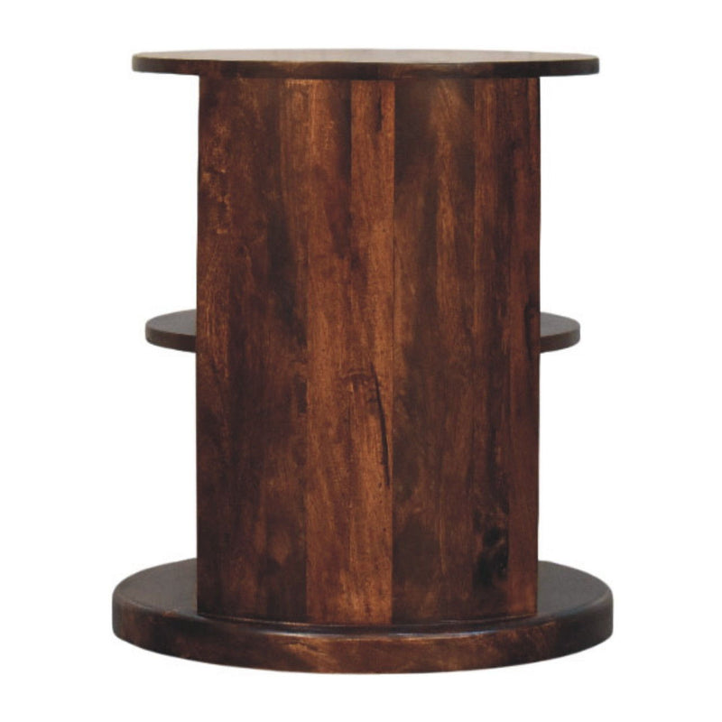 Solid Wood Round Floor Shelf End Table With Two Shelves - Brown