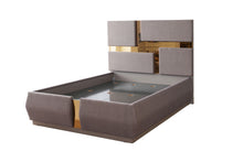 Load image into Gallery viewer, Lorenzo Gold Detailed Tufted Upholstery King Bed made with Wood in Gray
