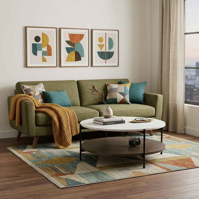 Round Coffee Table (727807) - White / Brown / Stone