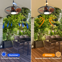 Load image into Gallery viewer, 20" Downrod Mount Ceiling Fan LED 18W 3 Cct 5 ABS Blades DC Motor With Hanging And Hook For Outside Patios Pergola - Black
