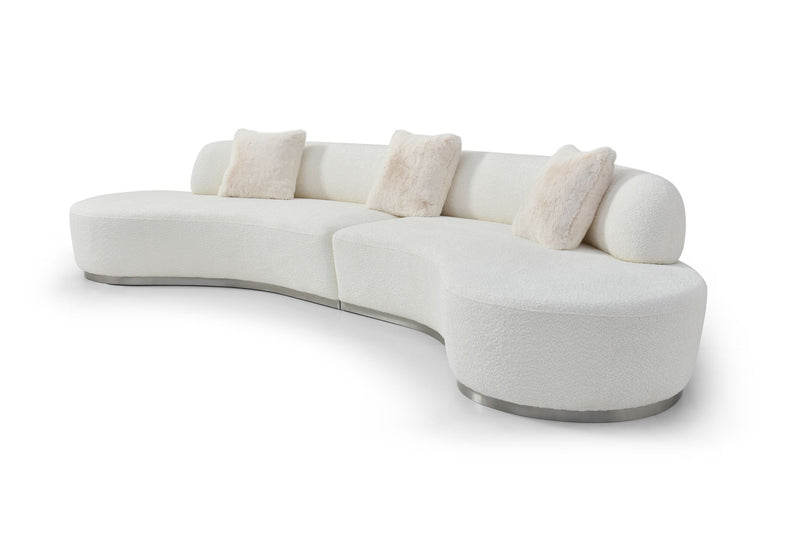 Cotton Blend Curved Sofa With Toss Pillows - White