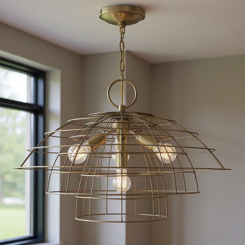 Four Light Dimmable Chandelier With Shades - Antiqued Brass