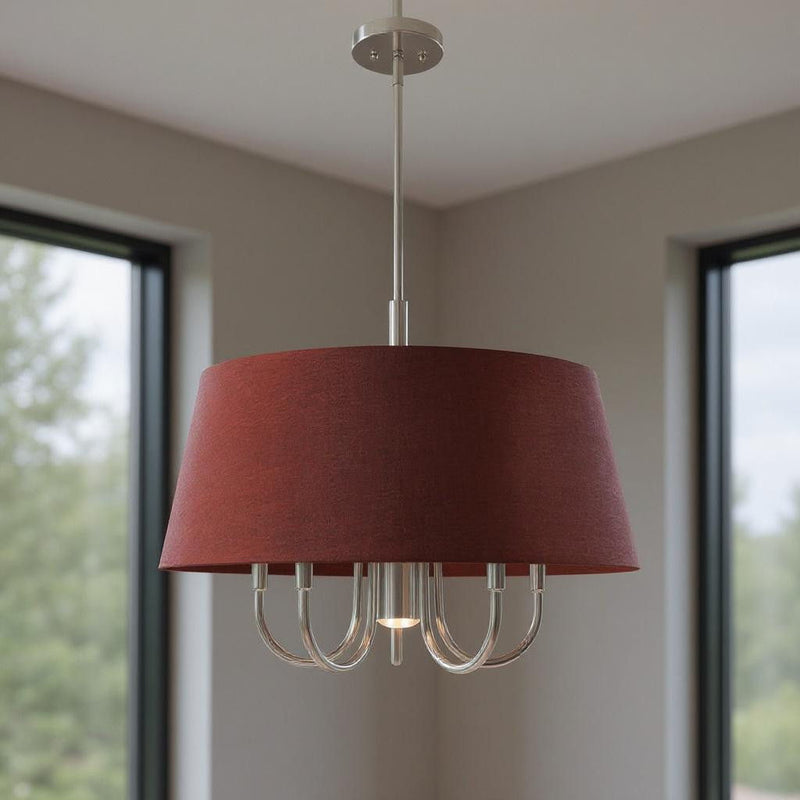 22" Six Light Dimmable Chandelier With Shades - Nickel