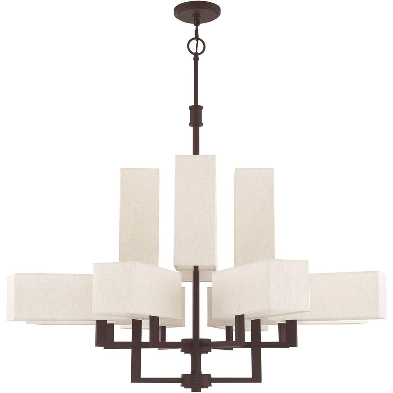 41" Twelve Light Dimmable Chandelier With Shades - Bronze