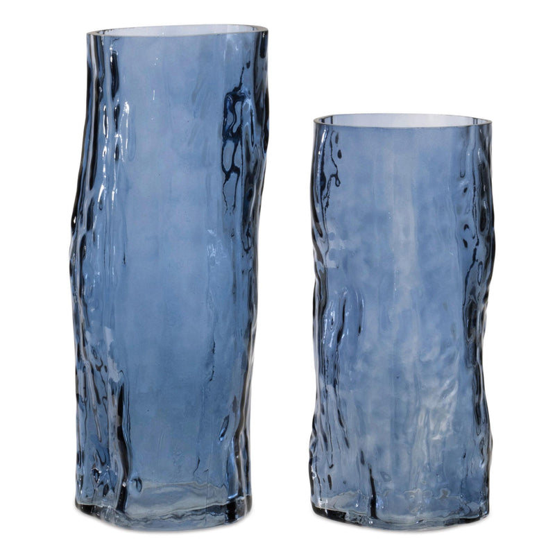 Glass Wavy Table Vases (Set of 2) - Blue