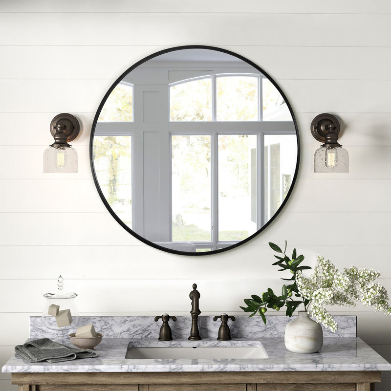27" Aluminum Round Framed Accent Mirror - Black