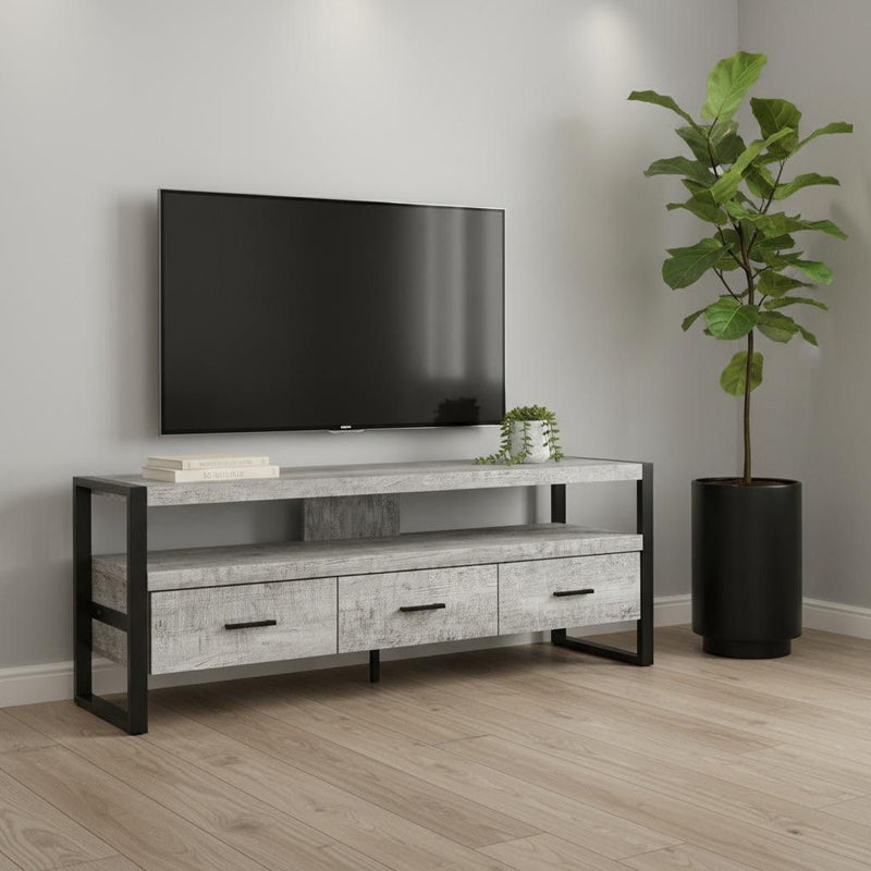 Cabinet Enclosed Storage, TV Stand - Black / Gray