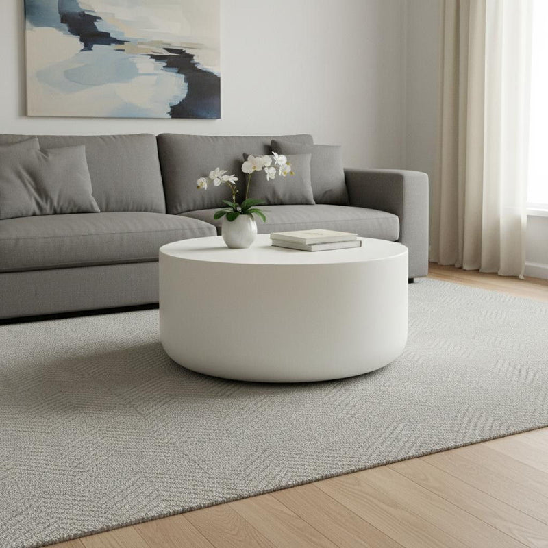Cement Round Drum Coffee Table - White