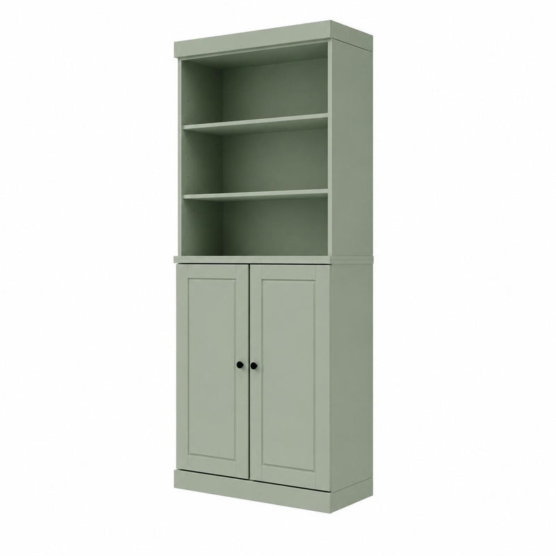 Solid Wood Adjustable Six Tier Library Bookcase With Two Doors (745687) - Sage