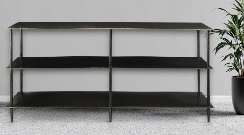 Iron Floor Shelf Console Table With Shelves - Gray
