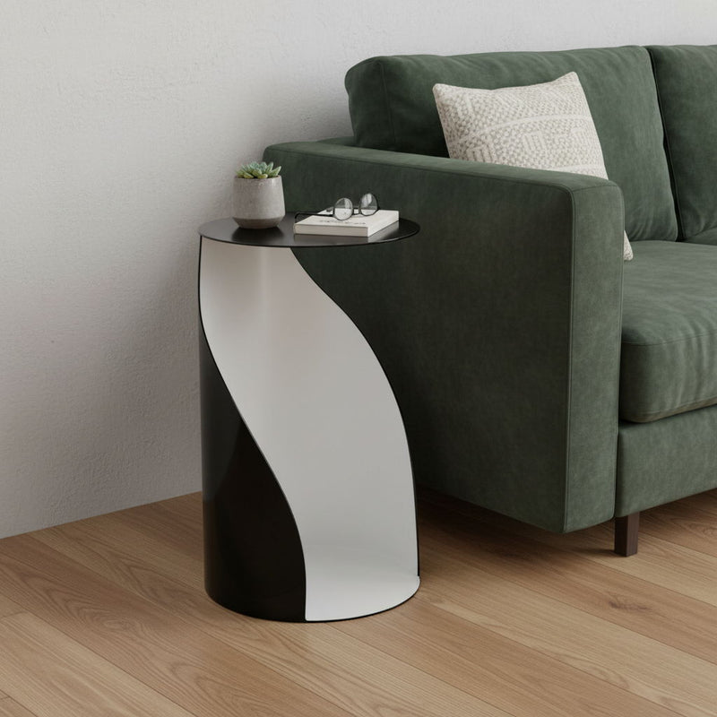 Steel Round Pedestal End Table (719934) - Black / White