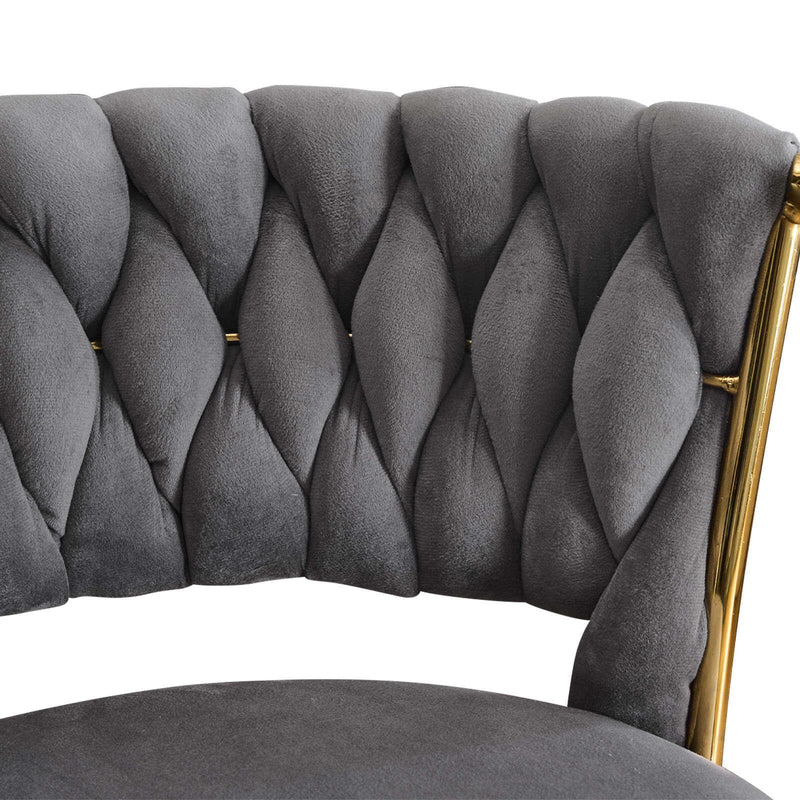 Velvet And Metal Low Back Adjustable Height Swivel Bar Chair - Gray And Gold