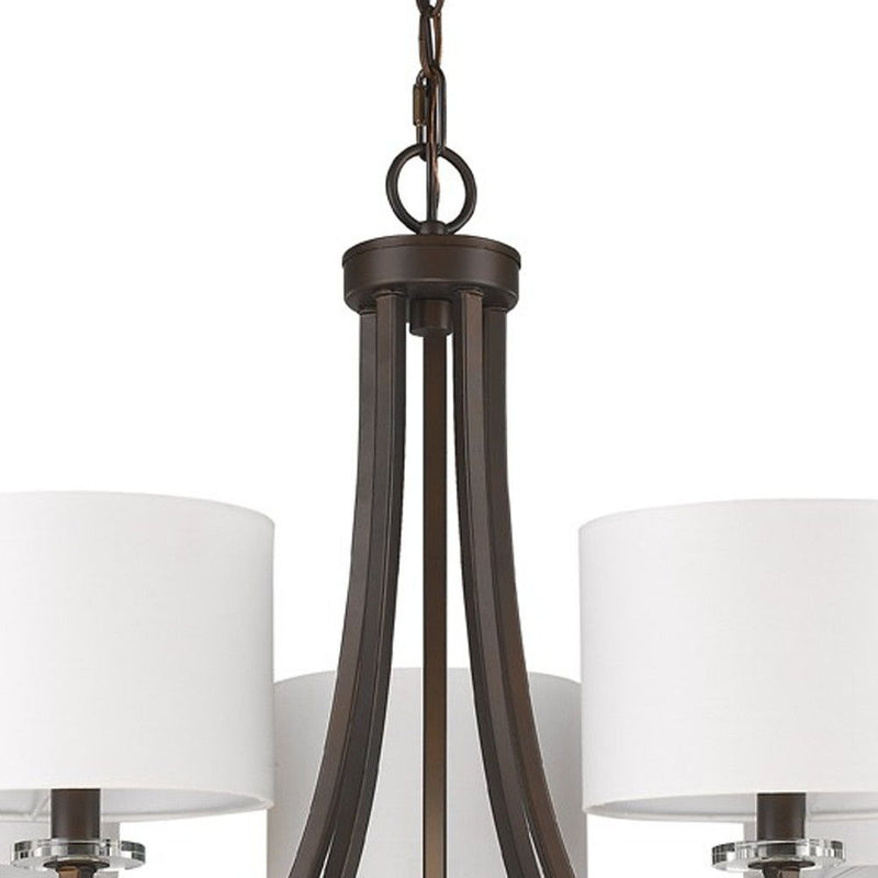 Candle Style Five Light Metal And Crystals Dimmable Chandelier With White Shades - Brown / White