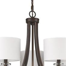 Load image into Gallery viewer, Candle Style Five Light Metal And Crystals Dimmable Chandelier With White Shades - Brown / White
