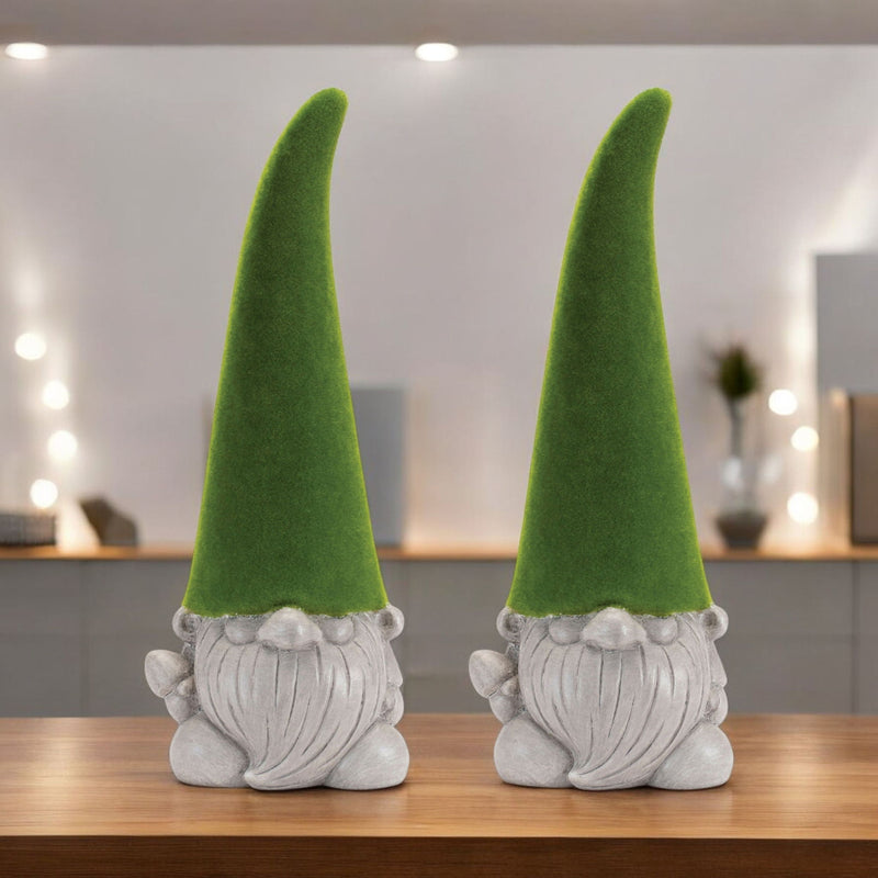 Standing Gnome Tabletop Sculpture (Set of 2) - Green / Terracotta