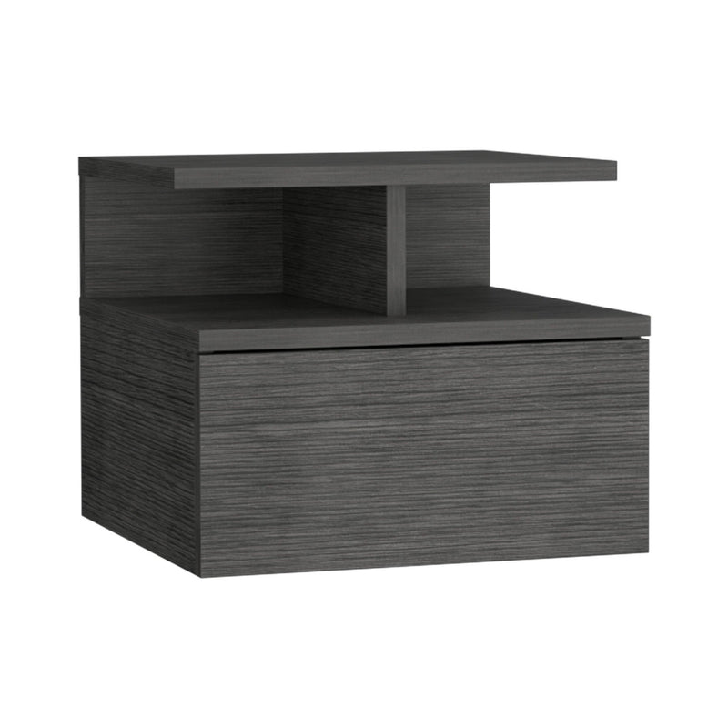 12" Wood One Drawer Floating Nightstand - Gray