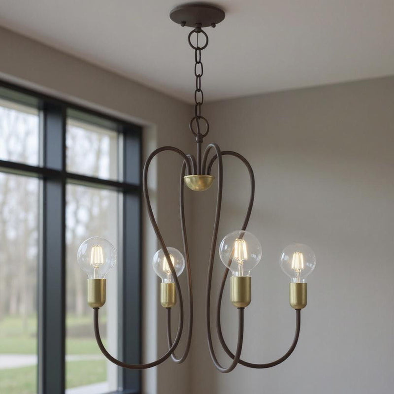 22'' Four Light Dimmable Chandelier With Shades - Bronze