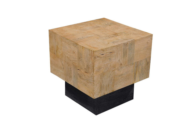 Solid Wood Square Block End Table - Natural / Black