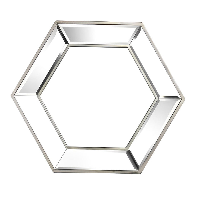 18" Hexagon Glass Framed Accent Mirror - Silver