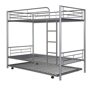 Twin-Over-Twin Metal Bunk Bed With Trundle,Can be Divided into two beds,No Box Spring needed ,White ( old sku: MF194806AAN )