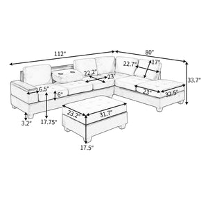 Orisfur. Modern Sectional Sofa with Reversible Chaise, L Shaped  Couch Set with Storage Ottoman and Two Cup Holders for Living Room