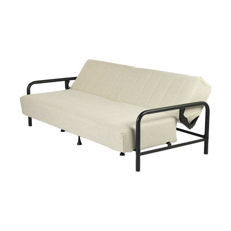 Fabric Convertible Futon Steel Sleeper Reclining Sofa - Beige