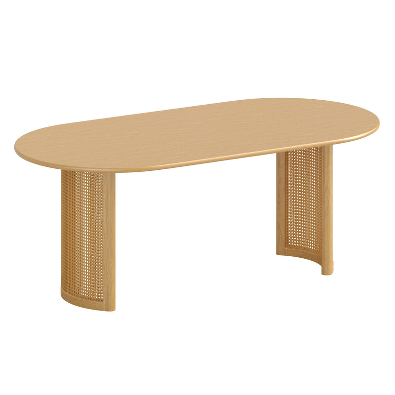 Solid Wood Double Pedestal Base Oval Dining Table - Natural