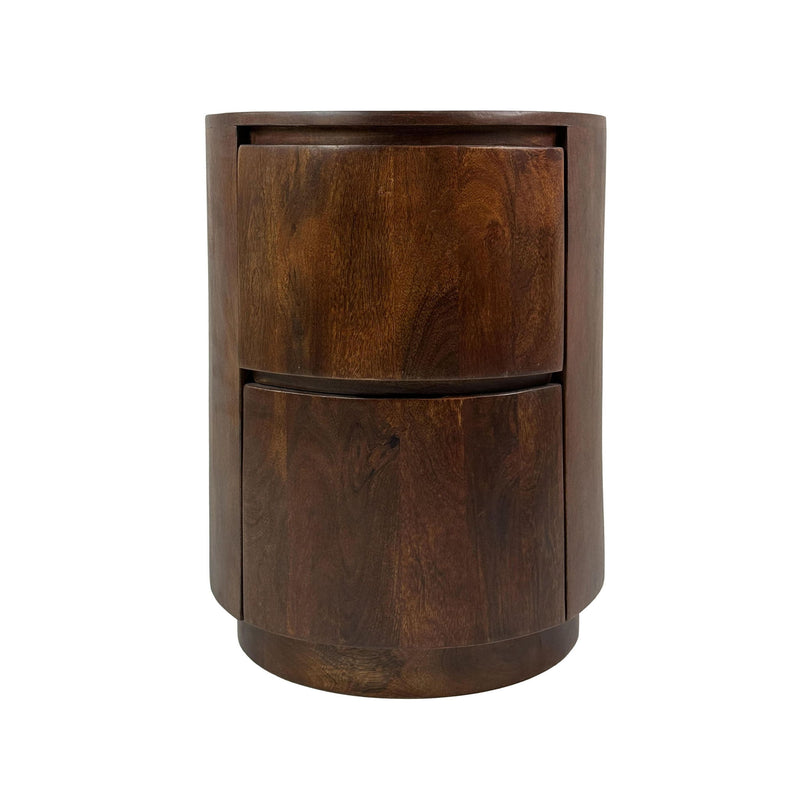 24" Solid Wood Round Drum End Table With Two Drawers - Chestnut