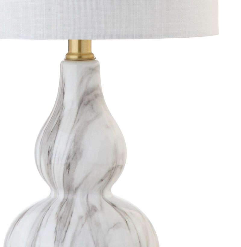 Gourd Table Lamp With Drum Shade - White / Black / Gold