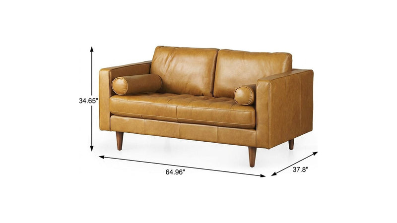 Leather Sofa With Brown Legs - Tan