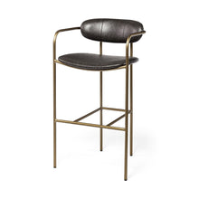 Load image into Gallery viewer, Faux Leather And Steel Bar Height Bar Chair - Black And Gold
