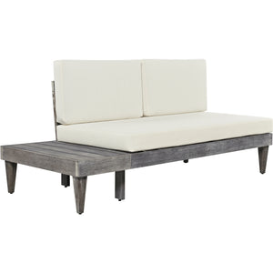 TOPMAX Outdoor 3-Piece Patio Furniture Set Solid Wood Sectional Sofa Set with Coffee Table Conversation Set with Side Table and Cushions, Grey+Beige