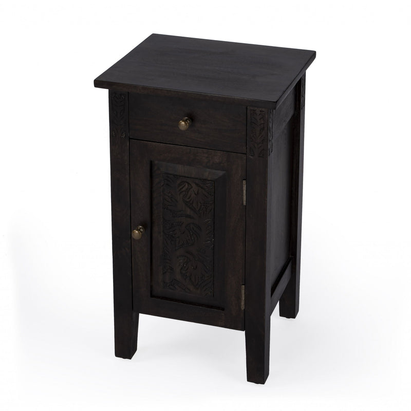 Solid Wood End Table With Door And Drawer - Dark Brown