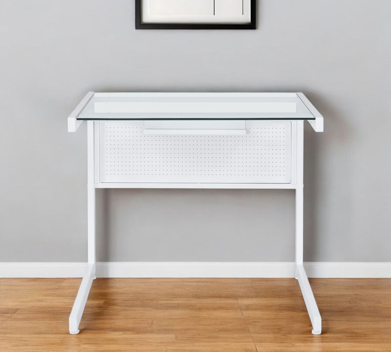 33" Glass And Stainless Steel Writing Desk - Clear And White