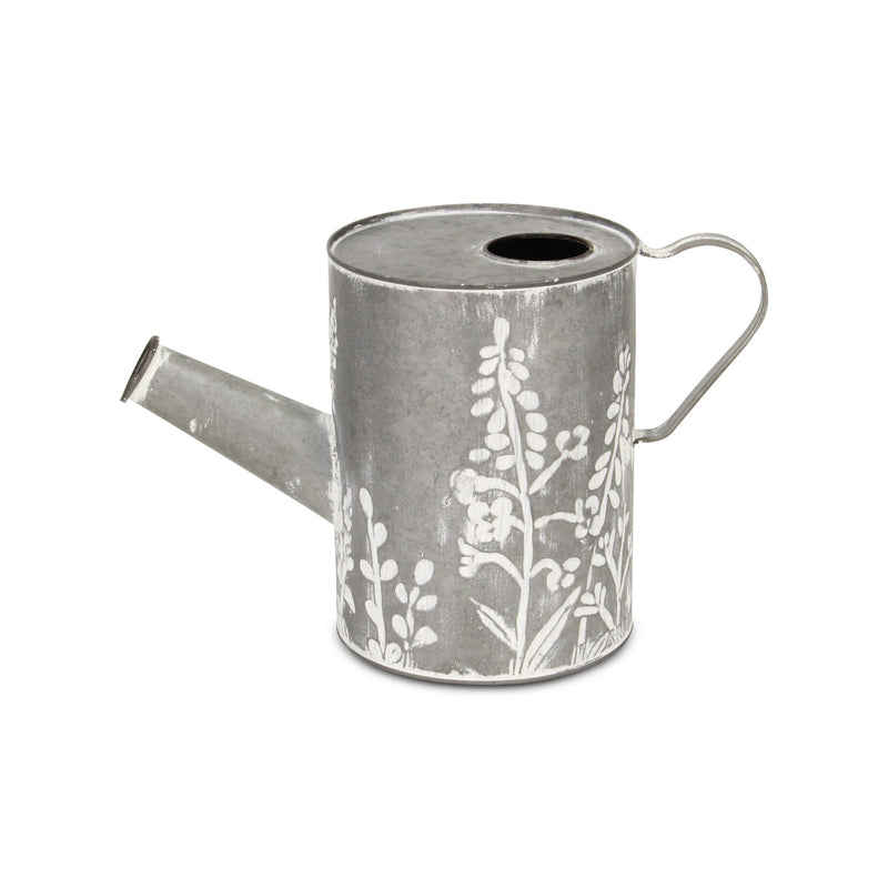 Galvanized Flowers Hand Painted Decorative Watering Can (635817) - Gray / White