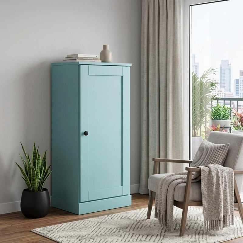 Solid Wood Adjustable Three Tier Library Bookcase With One Door (751324) - Aqua