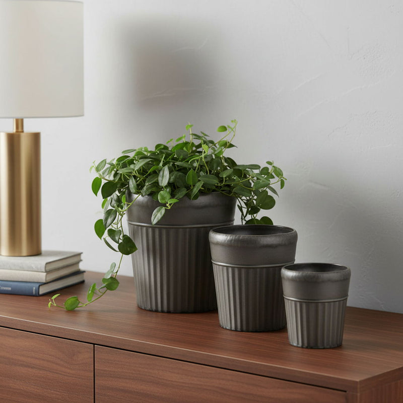 Round Pot Planters (Set of 3) - Pewter