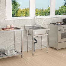 Load image into Gallery viewer, Single Bowl Utility Sink, Freestanding Commercial Kitchen Sink For Laundry Room - Brushed Nickel
