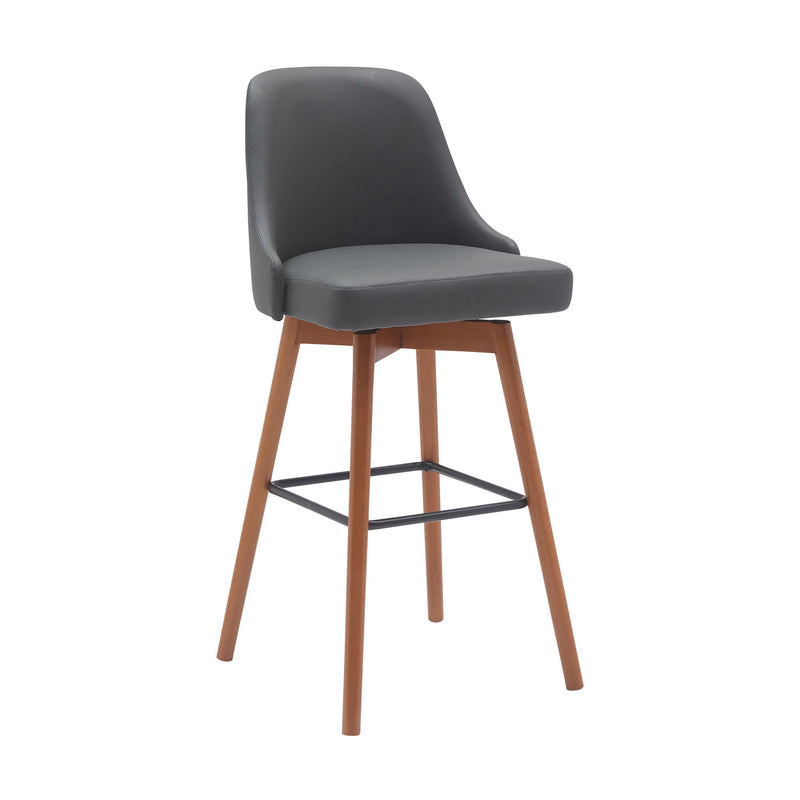 Faux Leather With Solid Wood Swivel Bar Height Bar Chair - Gray And Wood Brown