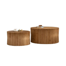 Load image into Gallery viewer, Vintage Fashion Style Cylindrical Nesting Coffee Table Set With Vertical Textured Embossed Design - Natural
