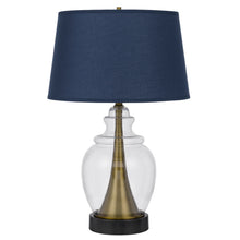 Load image into Gallery viewer, Glass Table Lamp With Navy Blue Empire Shade - Antiqued Brass
