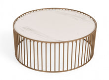 Load image into Gallery viewer, Modern Round Faux Marble Coffee Table - White And Gold
