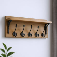 Load image into Gallery viewer, 6" Metal And Solid Wood Five Hook Wall Mount Coat Rack - Black / Brown
